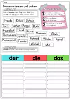 Vorschau - Arbeitsblätter - FREEBIE: Nomen erkennen und ordnen – Nomenproben & Begleiter der, die, das - Seite 1