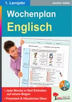 Vorschau - Arbeitsblätter - Wochenplan Englisch 1. Lernjahr | Klasse 5-8 Sekundarstufe | Wortschatz, Grammatik, Present Progressive, Zahlen, Farben, Tiere, Uhrzeit, Sprechen | differenzierte Aufgaben Arbeitsblätter Kopiervorlagen mit Lösungen - Deckblatt