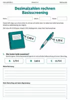Vorschau - Arbeitsblätter - Dezimalzahlen rechnen Basisscreening Klasse 5–6 - Deckblatt