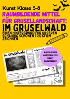 Vorschau - Mal- und Bastelvorlagen - Landschaft zeichnen: Gruselwald (Kunst) - Deckblatt