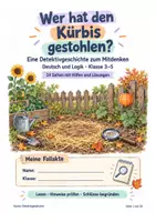 Vorschau - Stundenentwürfe - Wer hat den Kürbis gestohlen? Detektivgeschichte mit Logikrätsel – Herbst & Halloween, Klasse 3–5 - Deckblatt
