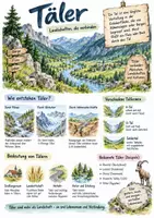 Vorschau - Arbeitsblätter - Lernplakat + AB mit Fragen zum Thema "Täler" + Lösungsblatt + Infografik - Deckblatt