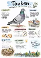 Vorschau - Arbeitsblätter - Lernplakat + AB mit Fragen zum Thema "Taube" + Lösungsblatt + Mindmap + Infografik - Deckblatt