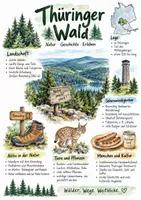 Vorschau - Arbeitsblätter - Lernplakat + AB mit Fragen zum Thema "Thüringer Wald" + Lösungsblatt + Mindmap + Infografik - Deckblatt