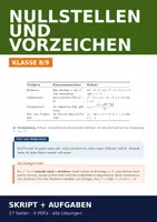 Vorschau - Arbeitsblätter - Nullstellen & Vorzeichenverhalten – Skript Klasse 8/9 - Deckblatt