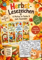 Vorschau - Mal- und Bastelvorlagen - Herbst-Lesezeichen - 4 Motive in Farbe & zum Ausmalen | Grundschule - Deckblatt