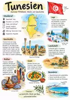 Vorschau - Arbeitsblätter - Lernplakat + AB mit Fragen zum Thema "Tunesien" + Lösungsblatt + Infografik - Deckblatt