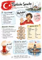 Vorschau - Arbeitsblätter - Lernplakat + AB mit Fragen zum Thema "Türkische Sprache" + Lösungsblatt + Infografik - Deckblatt