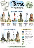 Vorschau - Arbeitsblätter - Lernposter + AB mit Fragen zum Thema "Türme" + Lösungsblatt + Infografik - Deckblatt