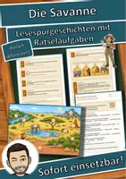 Vorschau - Arbeitsblätter - Die Savanne – Lesespurgeschichte mit Rätselaufgaben (Klasse 8) - Deckblatt