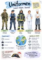 Vorschau - Arbeitsblätter - Lernplakat + AB mit Fragen zum Thema "Uniformen" + Lösungsblatt + Mindmap + Infografik - Deckblatt