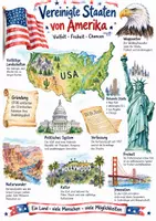 Vorschau - Arbeitsblätter - Lernplakat + AB mit Fragen zum Thema "Vereinigte Staaten von Amerika" + Lösungsblatt + Infografik - Deckblatt
