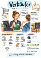 Vorschau - Arbeitsblätter - Lernplakat + AB mit Fragen zum Thema "Verkäufer" + Lösungsblatt + Mindmap + Infografik - Deckblatt
