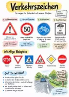 Vorschau - Arbeitsblätter - Lernplakat + AB mit Fragen zum Thema "Verkehrszeichen" + Lösungsblatt + Mindmap + Infografik - Deckblatt