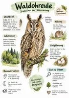 Vorschau - Arbeitsblätter - Lernplakat + AB mit Fragen zum Thema "Waldohreule" + Lösungsblatt + Mindmap + Infografik - Deckblatt
