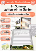 Vorschau - Unterrichtsreihen - Sommer Abschreibübung "Zelten im Garten" in 6 Schul - Druckschriften und in 2 Schwierigkeitsstufen (D-A-CH) - Deckblatt