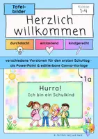 Vorschau - Präsentationen/Tafelbilder - Herzlich willkommen in Klasse 1–4 | Tafelbilder erster Schultag – Präsentation und Canva · Tafelmaterial - Deckblatt