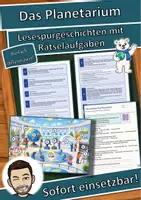 Vorschau - Mal- und Bastelvorlagen - Das Planetarium – Lesespurgeschichte mit Rätselaufgaben (Klasse 5) - Deckblatt