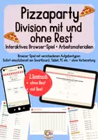 Vorschau - Arbeitsblätter - Pizzaparty - Division mit & ohne Rest - Interaktives Lernspiel - Deckblatt