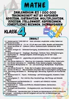 Vorschau - Arbeitsblätter - Zahlenraum bis 1 000 000 Trainingsheft mit 89 Aufgaben Addition, Subtraktion, Multiplikation, Division, Stellenwert, Kopfrechnen, schriftliches Rechnen, Sachaufgaben Klasse 4 - Deckblatt