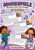 Vorschau - Spiele - Musikspiele – 26 Spielkarten für Vorschule & Klasse 1: Rhythmus, Zuhören, Bewegung, musikalische Spielideen, Musikunterricht, Kita & Grundschule – illustrierte Spielanleitungen als PDF - Deckblatt