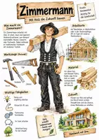 Vorschau - Arbeitsblätter - Lernplakat + AB mit Fragen zum Thema "Zimmermann" + Lösungsblatt + Infografik - Deckblatt