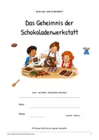 Vorschau - Arbeitsblätter - Das Geheimnis der Schokoladenwerkstatt – Deutsch Klasse 2: Leseheft, Lesen & Schreiben, Leseverständnis, Bildlesen in 3 Stufen, Wortschatz, Silben, Nomen, Geschichten schreiben, Arbeitsblätter mit Lösungen - Seite 1