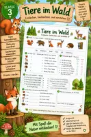 Vorschau - Arbeitsblätter - Tiere im Wald | Waldtiere kennenlernen, Nahrung zuordnen & Wissen überprüfen - Deckblatt