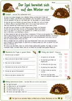Vorschau - Arbeitsblätter - Der Igel im Herbst | Lesetext, Leseverständnis & Tierforscher-Aufgaben - Seite 1