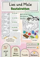 Vorschau - Stundenentwürfe - Lesen und Leseförderung – Lies und male – Beutelratten fünffach differenziertes Lesetraining mit Wortspeicher - Deckblatt