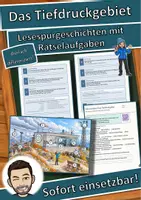Vorschau - Stationenlernen - Das Tiefdruckgebiet – Lesespurgeschichte mit Rätselaufgaben (Klasse 8) - Deckblatt