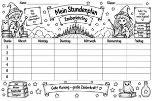Vorschau - selbst erstellte Cliparts/Grafiken - Zauberlehrling Stundenplan - Deckblatt