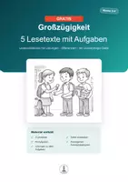 Vorschau - Arbeitsblätter - Großzügigkeit | Leseverständnis Klasse 3–4 (Kostenlos) - Deckblatt
