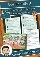 Vorschau - Mal- und Bastelvorlagen - Das Schulfest – Lesespurgeschichte mit Rätselaufgaben (Klasse 6) - Deckblatt