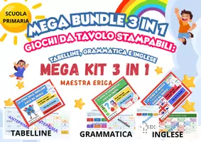 anteprima - Giochi - MEGA BUNDLE 3 IN 1 - Giochi da tavolo stampabili: tabelline, grammatica e inglese - Pagina di copertina