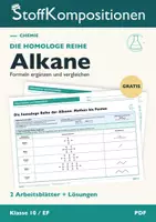 Vorschau - Arbeitsblätter - Homologe Reihe der Alkane – Arbeitsblatt mit Lösungen - Deckblatt