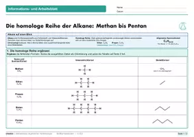 Vorschau - Arbeitsblätter - Homologe Reihe der Alkane – Arbeitsblatt mit Lösungen - Seite 1