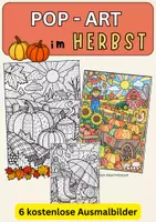 Vorschau - Mal- und Bastelvorlagen - Herbst Ausmalbilder im Pop-Art-Stil | 6 kostenlose Malvorlagen für den Kunstunterricht - Deckblatt
