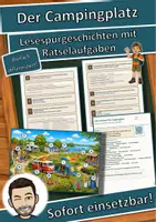 Vorschau - Mal- und Bastelvorlagen - Der Campingplatz – Lesespurgeschichte mit Rätselaufgaben (Klasse 4) - Deckblatt