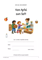 Vorschau - Arbeitsblätter - Vom Apfel zum Saft – Deutsch Klasse 2: Leseheft, Lesen & Schreiben, Leseverständnis, Bildlesen, Wortschatz, Silben, Nomen, Sachtext, Arbeitsblätter mit Lösungen als PDF - Seite 1