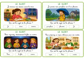 Aperçu - Cartes / Images - Cartes à choix multiples - Le sujet de la phrase - Page 1