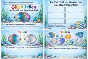 Vorschau - Stundenentwürfe - 5 Materialien zu Glück teilen und Freundschaft, am Beispiel vom Regenbogenfisch, Marcus Pfister. - Deckblatt