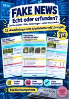 Vorschau - Unterrichtsreihen - Fake News erkennen – 15 Arbeitsblätter mit Lösungen | Klasse 3/4 - Deckblatt