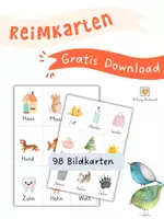 Vorschau - Bildkarten - Reimwörter Bildkarten kostenlos | 98 Reimkarten Kindergarten & Vorschule - Deckblatt