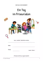 Vorschau - Arbeitsblätter - Ein Tag im Friseursalon – Deutsch Klasse 1–2: Leseheft, Lesen & Schreiben, Wortschatz, Sachtext, Arbeitsblätter mit Lösungen als PDF - Seite 1