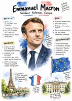 Vorschau - Arbeitsblätter - Lernplakat + Arbeitsblätter "Emmanuel Macron" + Lösung & MP3 + Infografik - Deckblatt