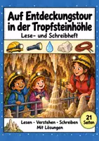 Vorschau - Arbeitsblätter - Auf Entdeckungstour in der Tropfsteinhöhle – Deutsch Klasse 1–2: Leseheft, Lesen, Schreiben, Wortschatz, Sachtext, Arbeitsblätter mit Lösungen als PDF - Deckblatt