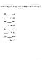 Vorschau - Arbeitsblätter - Lueckenaufgaben_Subtraktion_bis_100_mit_Zehneruebergang_Klasse_1 - Seite 1