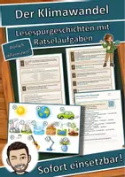 Vorschau - Mal- und Bastelvorlagen - Der Klimawandel – Lesespurgeschichte mit Rätselaufgaben (Klasse 8) - Deckblatt