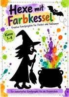 Vorschau - Mal- und Bastelvorlagen - Hexe mit Farbkessel- Farben pusten im Herbst /Halloween Kunst - Deckblatt